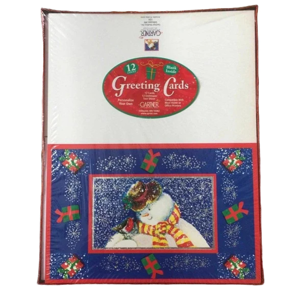 Set 12 Christmas Snowman Greeting Cards & Envelopes Sparkly Foil Artwork Gartner